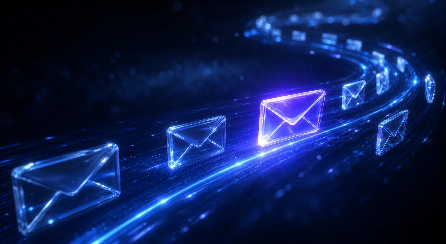 Glass envelopes flying in formation leaving blue light trails